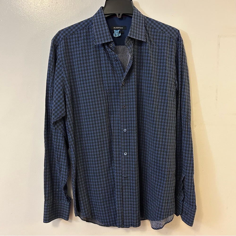 Bugatchi Blue Black Dot Men’s Button Down L